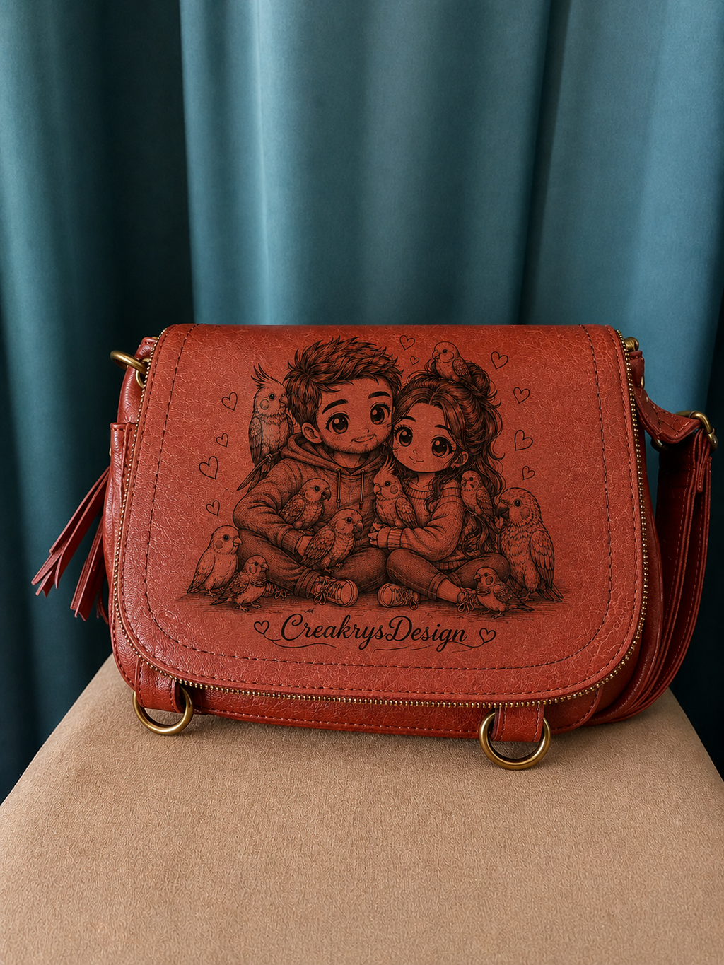 Sac à main Gravure « Amoureux des oiseaux »