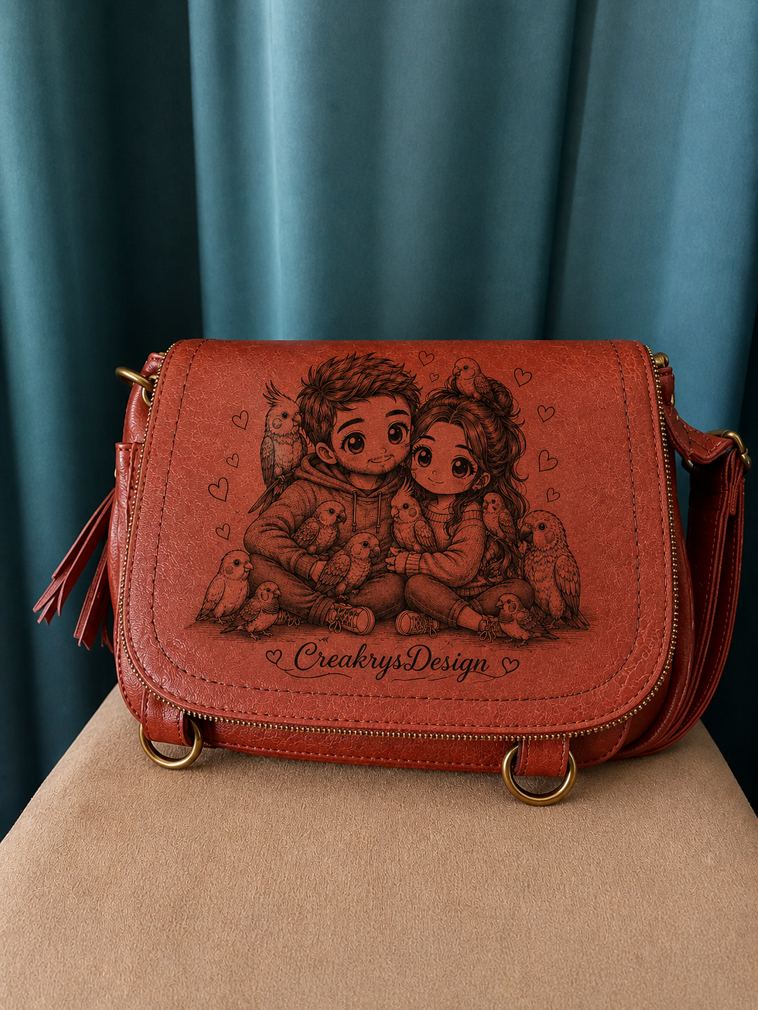 Sac à main Gravure « Amoureux des oiseaux »