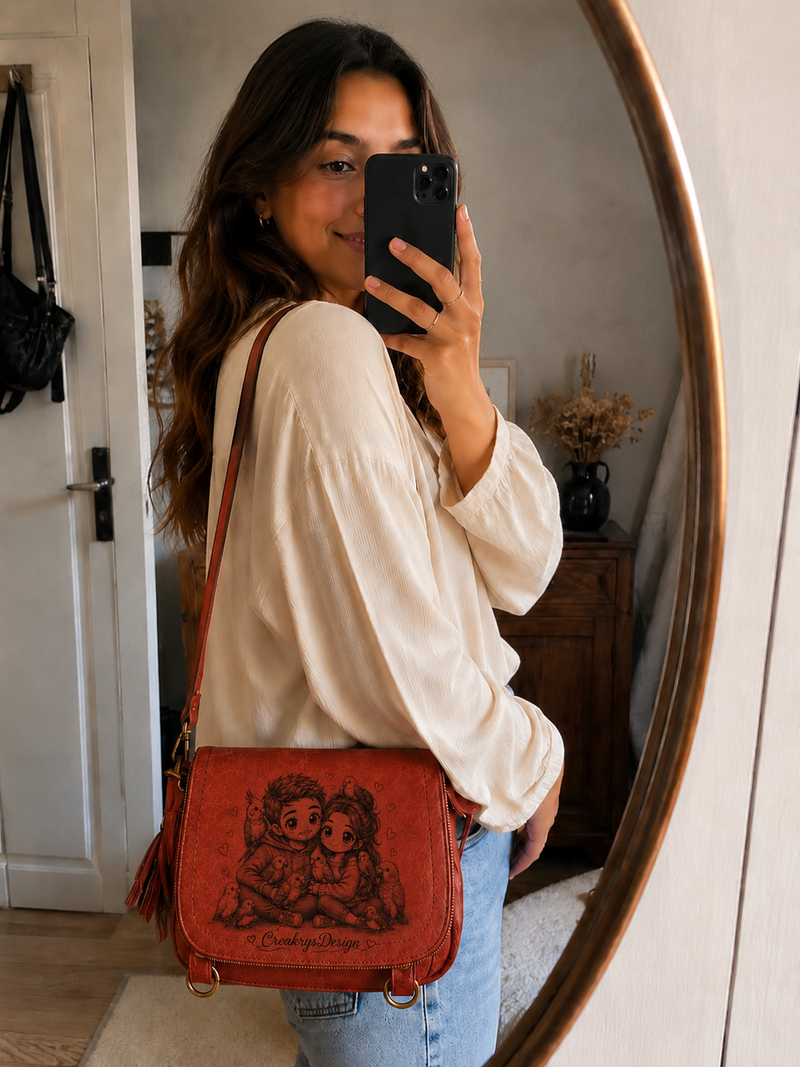 Sac à main Gravure « Amoureux des oiseaux »