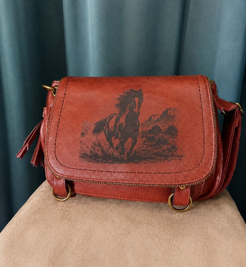 Sac à main gravure Mustang style western élégant |Creakrysdesign