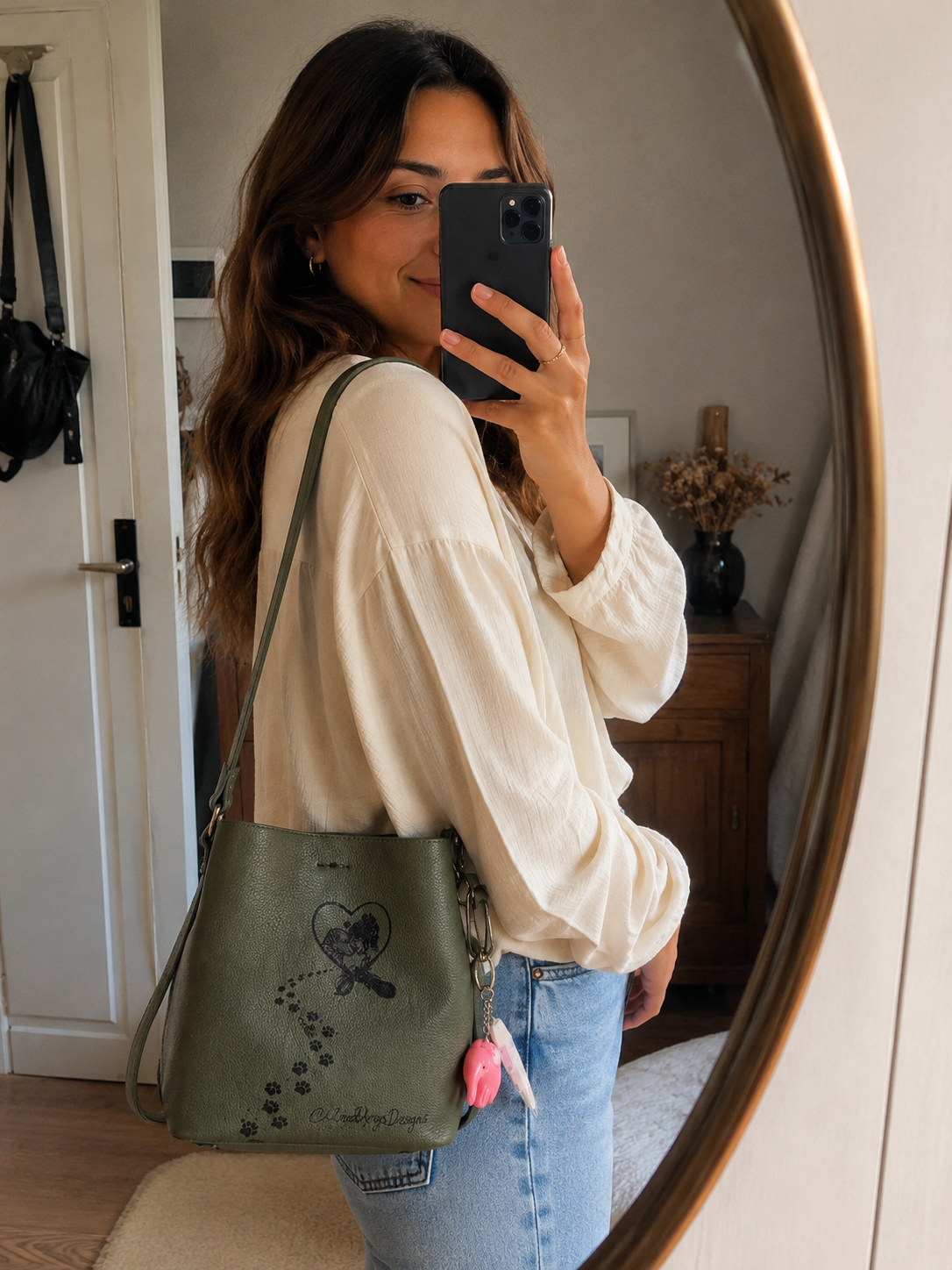Petit sac kaki gravé pour les amoureux des chiens