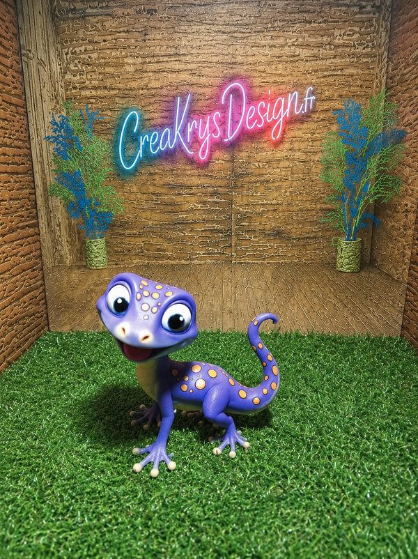 Gecko Cartoon Violet 3D • Figurine Décorative CréaKrysDesign