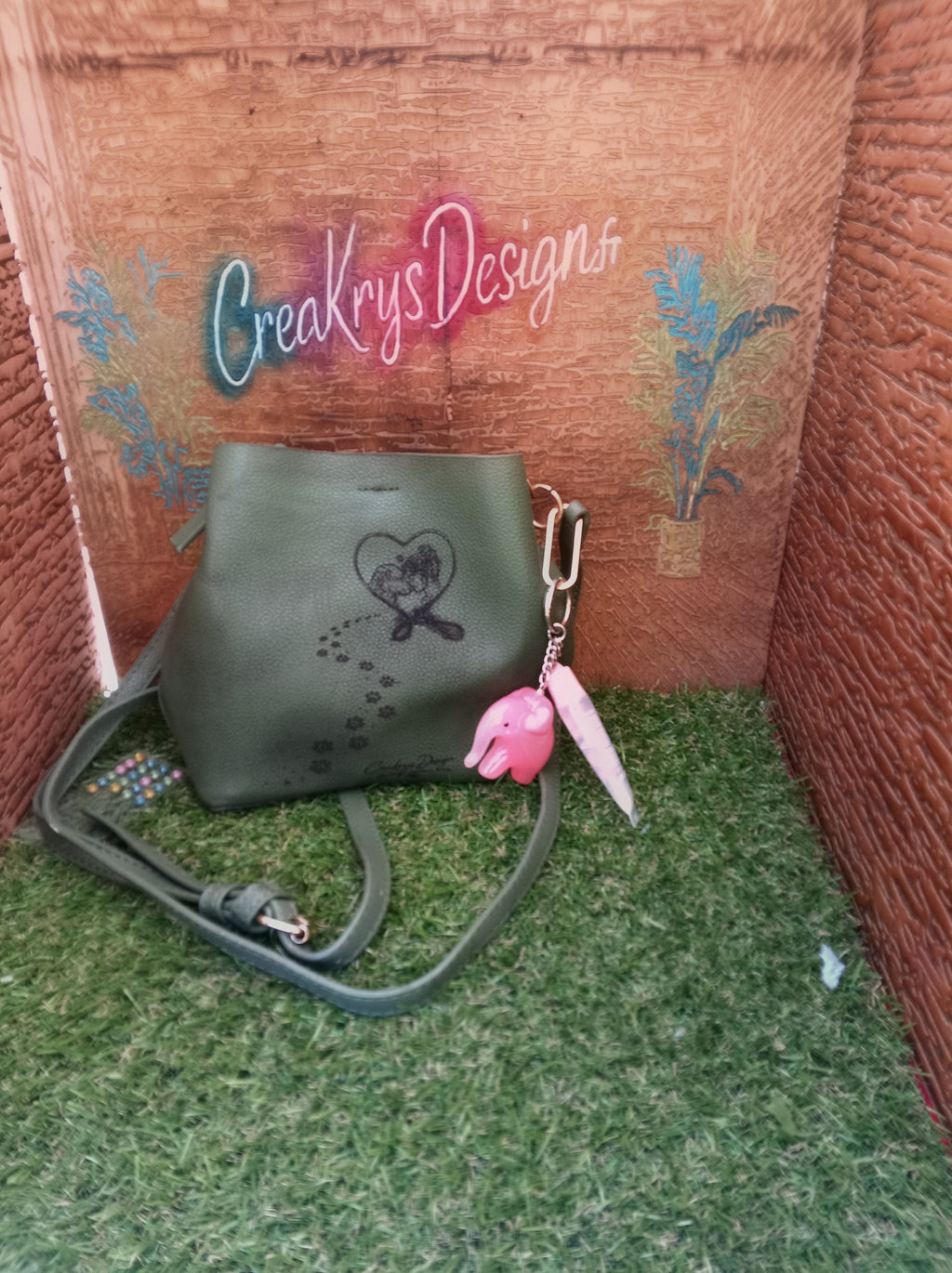 Petit sac kaki gravé pour les amoureux des chiens